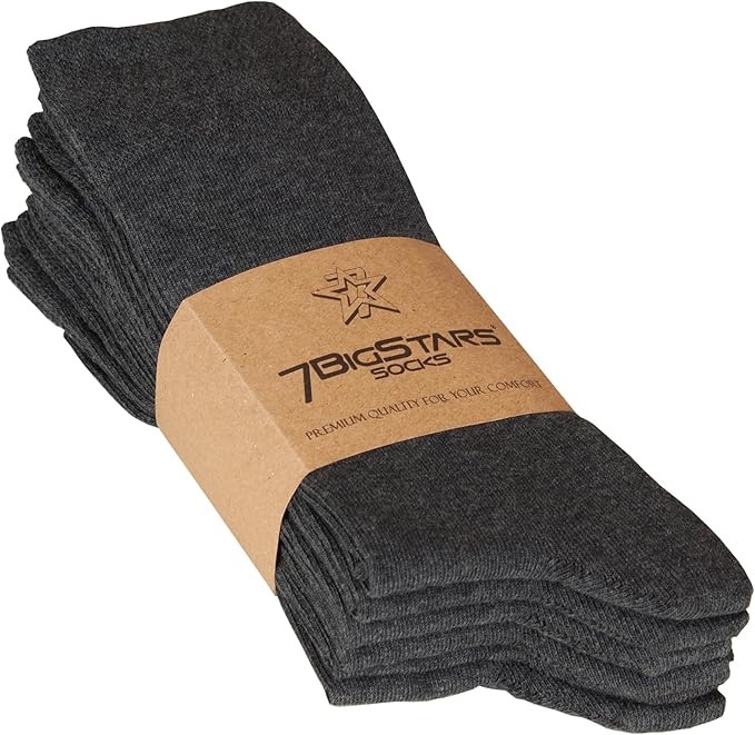 7BigStars Mens Dress Socks – 6 Pairs Crew, Soft Stay Up, Cotton Comfort for Business, Office, Big and Tall, Breathable