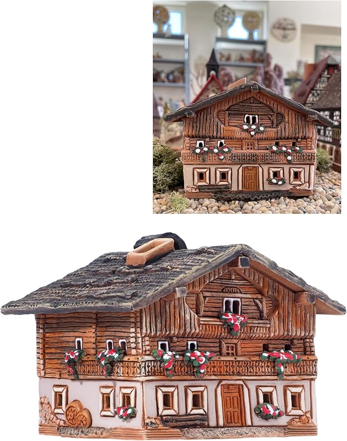 Ceramic Art Cone Incense Holder Room Decoration Handcrafted Collectible Miniature Old House on Lutago, Tirol, Italy R235