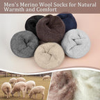 6 Pairs Merino Wool Socks for Men Thick Warm Thermal Winter Striped Dress Hiking Crew Men Socks Size 9-14