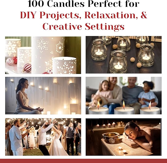 100 Pack Tealight Candles in Metal Cups - Clean, White Unscented with 4.5 Hour Long Burning Time - Votive Candles Bulk for Romantic Dinner, Weddings, Spa & Hotels by PARNOO