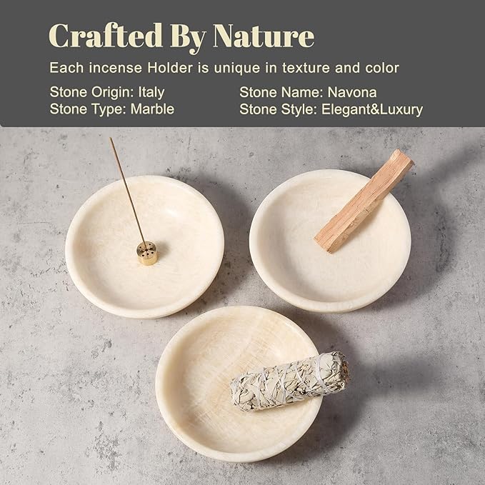 Koville Natural Marble Incense Holder, Incense Holder for Sticks with 9 Holes, Handmade Incense Burner Ash Catcher for Meditation Yoga SPA, Balsam Fir/Palo Santo/Sage/Cone(Ivory)