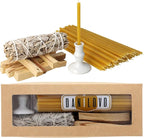 Danilovo Smudging Kit – 5 Palo Santo Sticks, 1 White Sage Smudge Stick, 50 Beeswax Taper Candles & Ceramic Candle Holder Set for Meditation, Cleansing, and Spiritual Practices