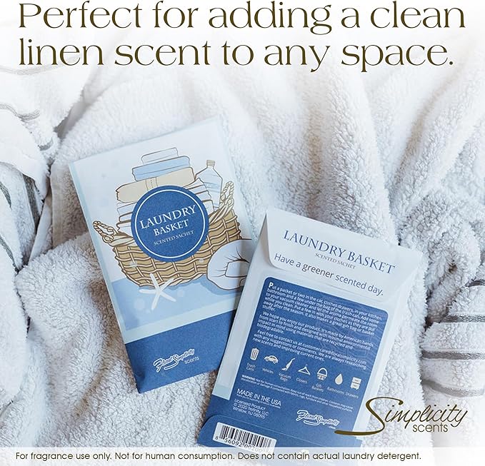 Simplicity Scents Laundry Basket Scented Sachets Pack of 6, Everyday - Long-Lasting Scented Bags, Home Fragrance, Air Freshener & Deodorizer for Closet, Room, Drawer, or Cars, Made in USA