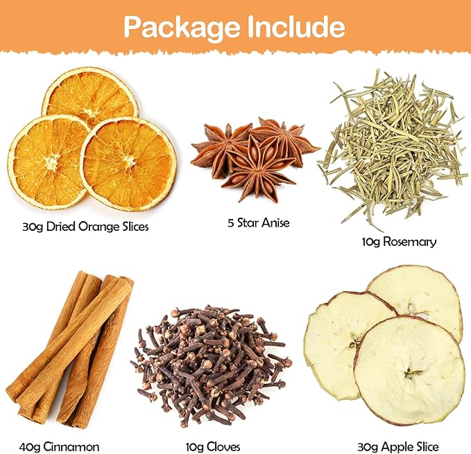 Potpourri Simmering, Warm House Stovetop Potpourri with Cinnamon, Cloves, Apple, Orange, Rosemary and Star Anise, Simmer Pot Ingredients for Home Fragrance, Housewarming, Hostess Gift