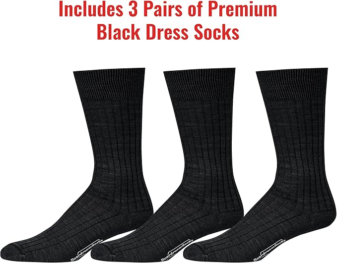 Merino Wool Mid-Calf Dress Socks for Men, Ribbed Dress Socks