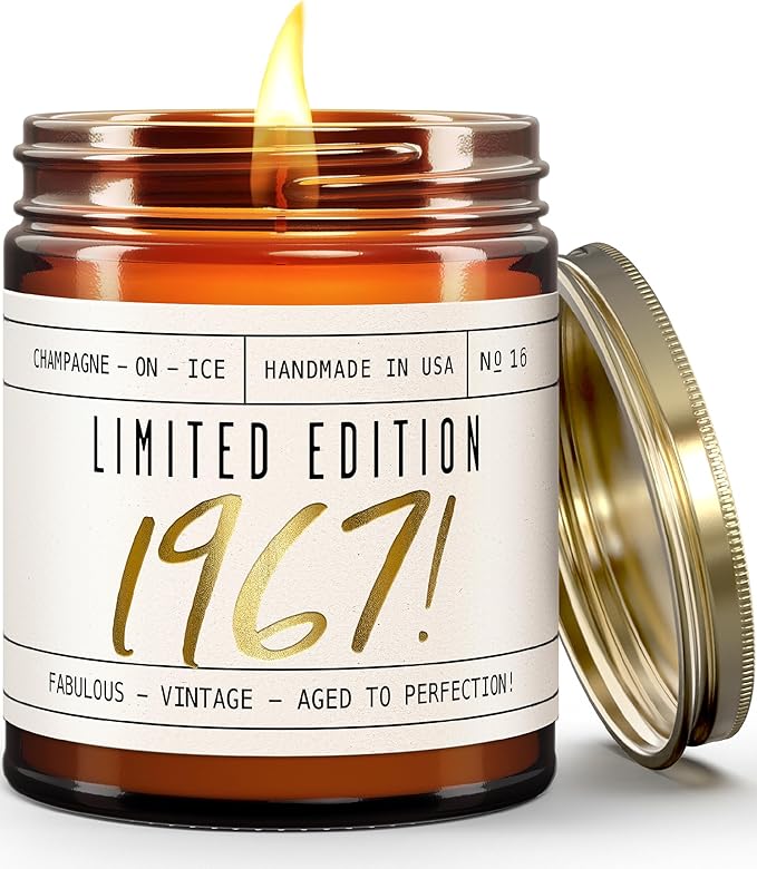 58th Birthday Gifts for Women - 'Limited Edition 1967' Soy Candle, w/Champagne on Ice I 58 Birthday Gifts for Women I 58th Gift for Her Ideas I 9oz Reusable Jar, 50Hr Burn, Made in USA