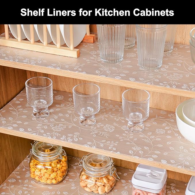 Cooyes Shelf Liner – Premium Non-Adhesive Cabinet & Drawer Liner for Kitchen – Waterproof Shelf Paper with Modern Pattern – Durable EVA Cabinet Mat – Easy to Cut