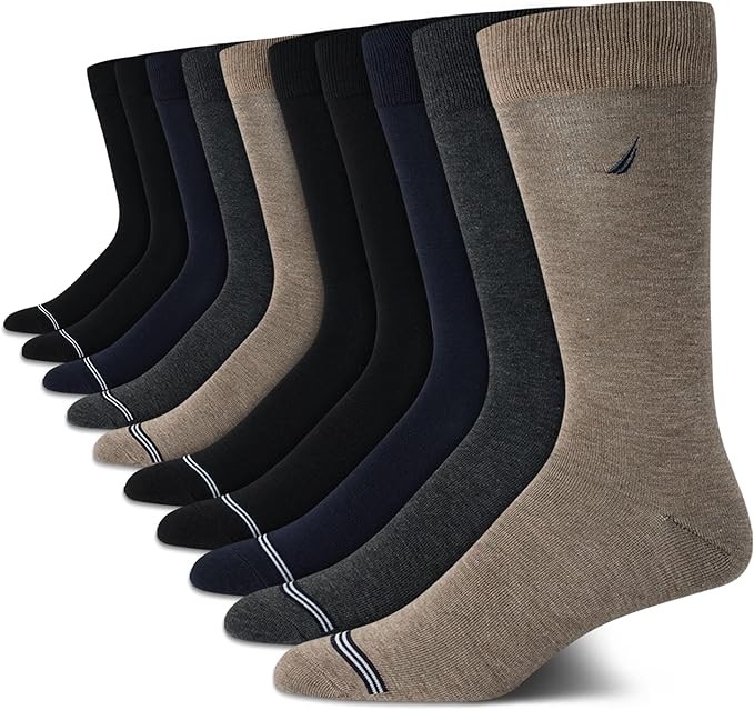 Nautica Mens Dress Socks - 10 Pack Breathable Stretch Crew-Length Work Socks for Men for Business Formal Wear (Sizes: 6-12.5)