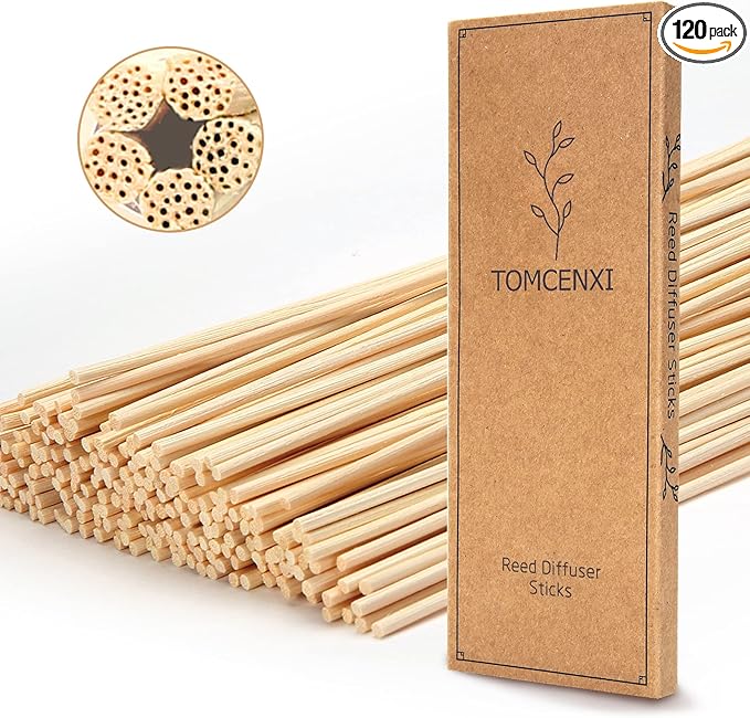 TOMCENXI 120PCS Reed Diffuser Sticks,10 Inch Natural Rattan Wood Sticks,Diffuser Refills,Essential Oil Aroma Diffuser Replacements Sticks for Home,Office