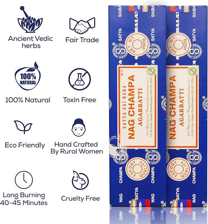 Satya Nagchampa Incense Sticks 250 gmx 2 Pack (500 GMS), Satya BNG (Bangalore) Insenses with Raajsee Incense Holder Bundle, Satya Nagchampa Natural Incense
