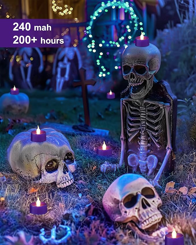BEICHI Purple Flameless Candles, 24-Pack LED Tea Lights Candles Battery Operated, Electric Fake Tealight Candles, Votive Candles Bulk for Halloween, Christmas, Party, Mardi Gras