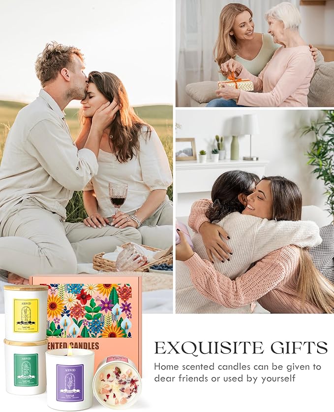 AOOVOO Rose/Vanilla/Eucalyptus/Lavender Scented Candles for Women - Aromatherapy Candle with Crystals Inside, 40oz Soy Candles for Home Scented, Birthday Gifts Mothers Day Candle for Women Mom