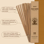 Palo Santo Incense Sticks, 100% Natural sustainably harvested Peruvian Palo Santo, Suitable for Meditation, Relaxation, and Spiritual Purification. (60 Palo Santo Sticks)