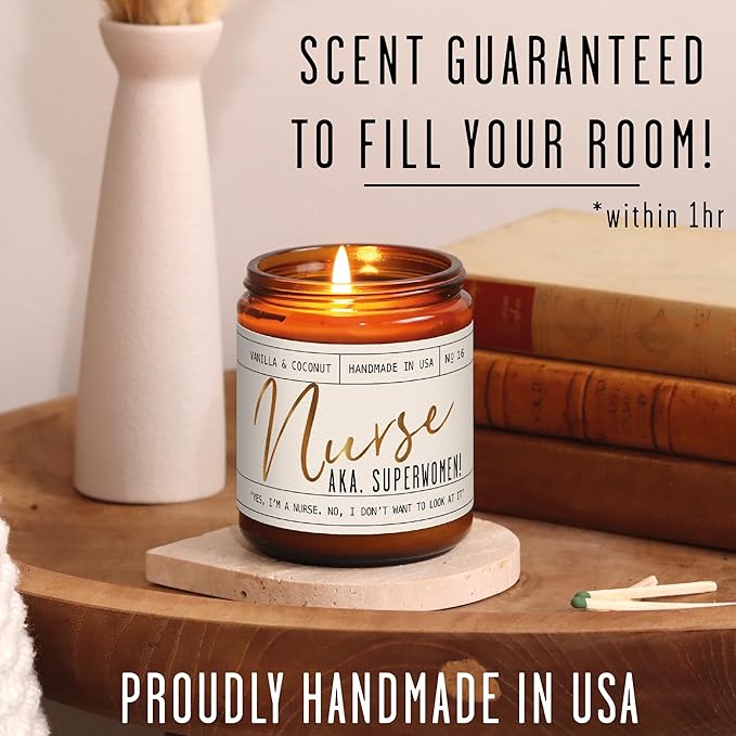 Nurse Gifts for Women - 'Nurse AKA. Superwomen' Soy Candle,w/Vanilla & Coconut I Nursing Gifts for Nurses Female I Nursing Student I Nurse Practitioner RN I Nurse Graduation Gift I 50Hr Burn, USA Made