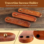 Koville Red Travertine Incense Holder, Incense Holder for Sticks, Natural Stone Incense Burner Ash Catcher for Meditation Yoga SPA, Balsam Fir/Palo Santo/Sage/Cone, Home Table Decor