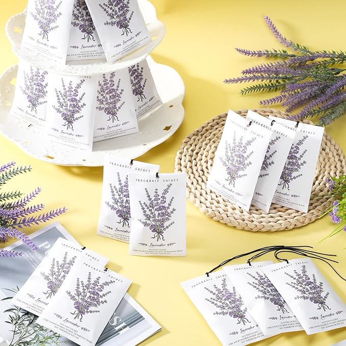 50 Pcs Lavender Scented Sachets for Drawers and Closets Long Lasting Fresh Air Freshener Home Fragrance Lavender Sachet Bags Closet Deodorizer for Drawers Wardrobes Suitcase