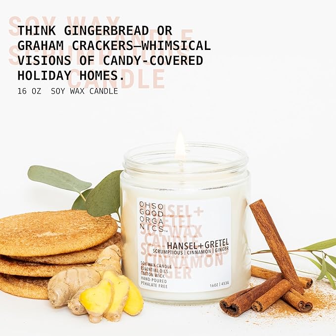 Scented Soy Wax Candle for Home, Cinnamon and Ginger Candle, Essential Oils, Soy Candles Non Toxic, Aromatherapy Candles, 16oz, 60 Hours Burn Time, Hansel and Gretel's House Scent