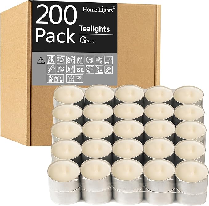 Unscented White Tealight Candles -200 Packs, 6 to 7 Hour Burn Time Smokeless Tea Light Candles, Mini Votive Paraffin Candles with Cotton Wicks for Shabbat, Weddings, Christmas, Home Decor