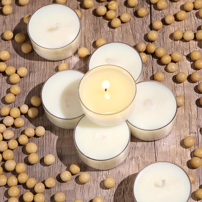 100 Pcs Soy Wax Tealight Candles (6 Hour Burn Time) White Unscented Votive Candles, Smokeless & Extended Burn Time Clear Cup Tea Lights for Weddings, Home, Emergencies