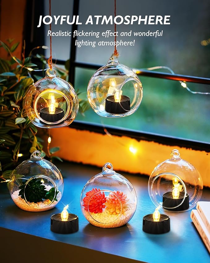 BEICHI Black Tea Lights, 24-Pack Battery Operated, Flameless Fake Candles Flickering, LED for Fall Holiday Decor, Theme Party, 1.4" D x 1.3"H - Warm White Light