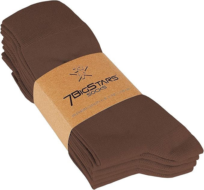7BigStars Mens Dress Socks – 6 Pairs Crew, Soft Stay Up, Cotton Comfort for Business, Office, Big and Tall, Breathable