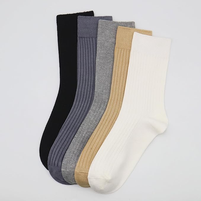 SERISIMPLE Men's Dress Socks - Bamboo Viscose Thin Ribbed Knit, Silky & Soft, Lightweight Business Crew Socks 5 Pairs