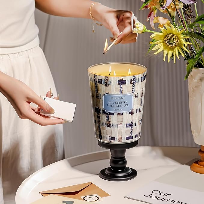 HomeLights Scented Candles for Women & Men, 34oz Candle Jars Aromatherapy 3-Wick Candle, Ideal for Rustic Modern Home Decor and Gifts, Blueberry Cheesecake