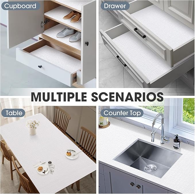 Shelf and Drawer Liner, Kitchen Cabinet Liners Non-Adhesive Non-Slip Waterproof Washable Mats, Protect Dresser Shelves, White, 12 in X 10 FT