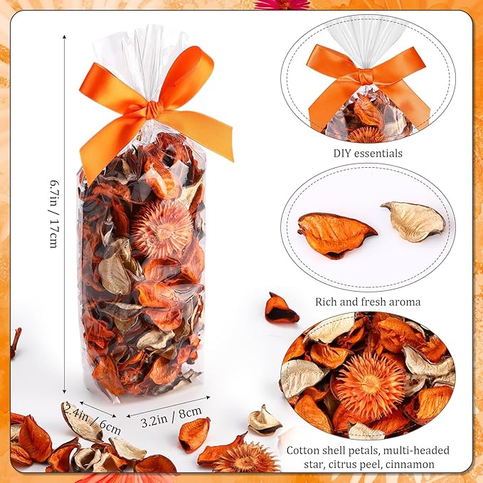Nuanchu 6 Pcs Fall Citrus Potpourri Bags, Citrus Orange Scented Bowl Vase Filler Autumn Decorative Dried Flower for Home Drawer Car Fragrance Sachet Closet, Thanksgiving Decor Gift