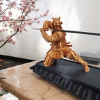 Samurai Incense Holder, Incense Burner with Storage Box, Ash Catcher, Warrior Incense Burner for Aromatherapy, Meditation, Yoga (Silk-Copper Samurai & Black Box)