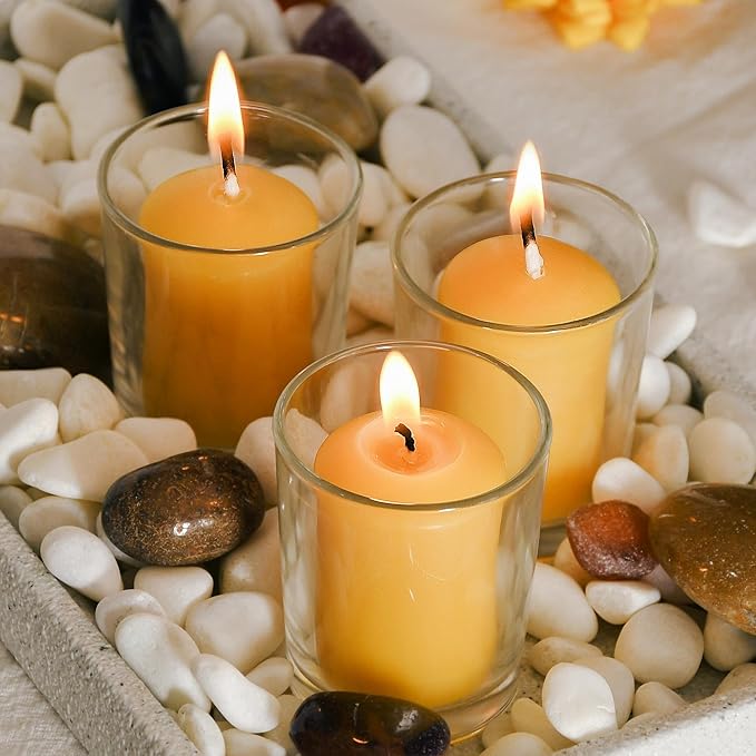 Pure Beeswax Votive Candles, 16-Pack Bees Wax Candles Bulk - 9 Hours Long Burning, Unscented and Non-Toxic for Prayers, Home Decoration, Spa, Christmas