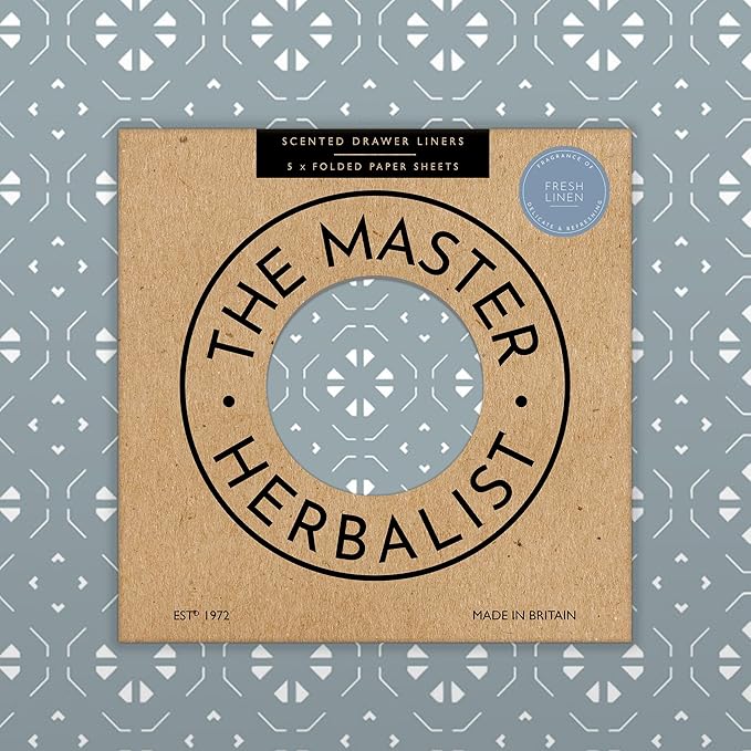 Fragrant Scented Drawer Liners in a Geometric Print (Folded) | Natural | Pack of 5 Sheets | Contains Essential Oils | Made in The UK (Dusk Blue | Fresh Linen, Folded)