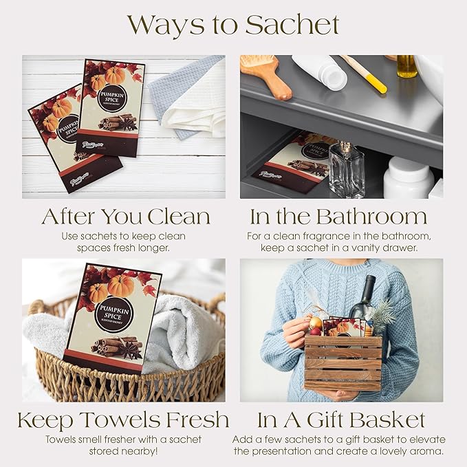 Floral Simplicity Pumpkin Spice Scented Sachets Pack of 6, Fall & Winter - Long-Lasting Scented Bags, Home Fragrance, Air Freshener & Deodorizer for Closet, Room, Drawer, or Cars, Made in USA