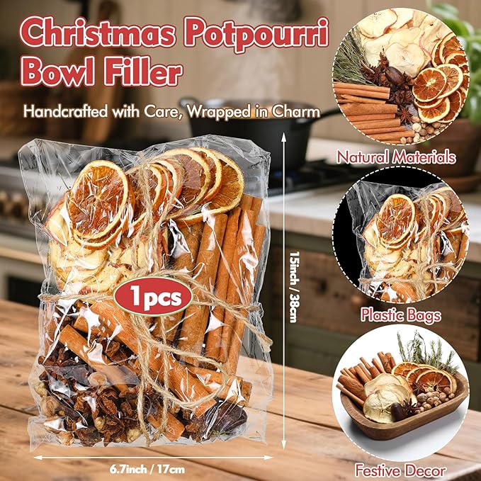 120 Pieces Christmas Potpourri Simmer Pot Simmering Potpourri Bowl Filler Xmas Simmer Pot Kit for Stove Dried Orange Apple Slices Cinnamon Sticks Stovetop for Holiday Xmas Decor