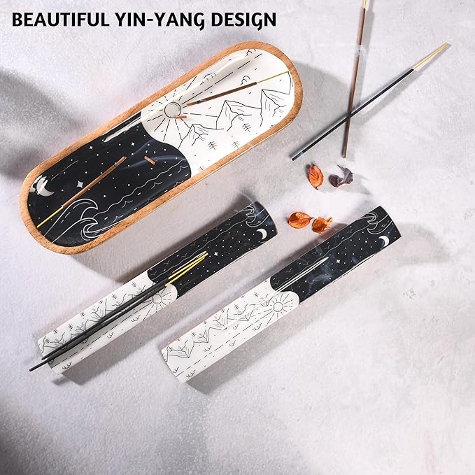 Folkulture Incense Holder or Burner, Modern Insense Stick Holder for Sticks, Insence-Stick | Incense Ash Catcher or Holder for Home, Wooden Incence Tray for Gifting, Yin Yang - 12 Inches