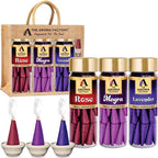 The Aroma Factory Organic Dhoop Cones | Rose, Mogra & Lavender Incense Cones |No Charcoal, Scented Incense | 3x30 Cones, Pack of 3