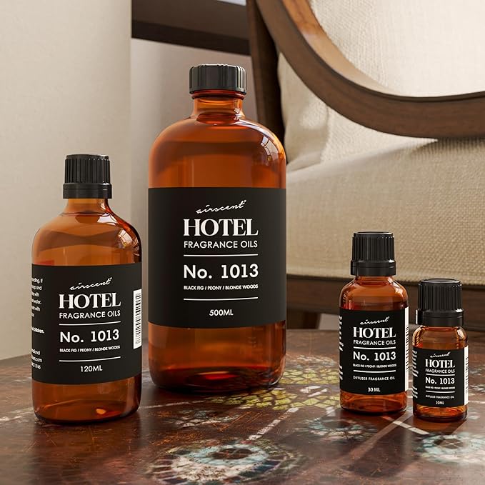 AirScent Hotel Diffuser Oil No. 1013 - Black Fig Peony Blonde Woods - Hotel Scent Dupe - Premium Fragrance Oil for Ultrasonic and Waterless Diffusers and Crafting - 500 mL, 16.9 fl oz Glass Bottle