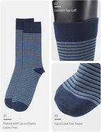 COTTON DAY Men's Premium Soft Combed Cotton Trouser Dress Socks Seamless Toe Black Navy Blue Striped