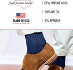 Merino Wool Mid-Calf Dress Socks for Men, Ribbed Dress Socks