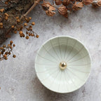 Asayu Japan White Lotus Incense Holder for Sticks 4.1 inch (105mm), Traditional Made in Japan Ceramic Ash Catcher and Brass Incense Burner Set, Japanese Incense Bowl