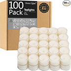 Tealight Candles, Giant 100,200,300 Bulk Packs, 4-4.5 Hrs White Unscented European Smokeless Clear Cup Tea Lights for Shabbat, Weddings, Christmas, Home Decorative- 100 Pack
