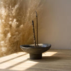 Handmade Rustic Black Terracotta Incense Holder, Ceramic Palo Santo & Sage Sticks Bowl,Wabi‑sabi & Retro, A Spiritual Decor for Yoga&Meditation (Black)