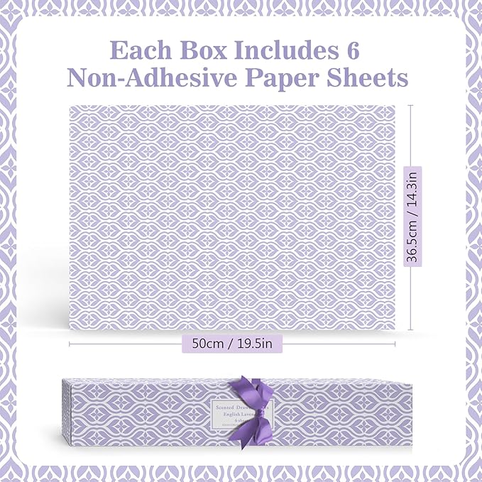 SCENTORINI Lavender Scented Drawer Liners, 6 Sheets Fragrant Paper Liners Non-Adhesive Paper Sheets for Home Closet, Dresser Drawers, for Home Fragrance