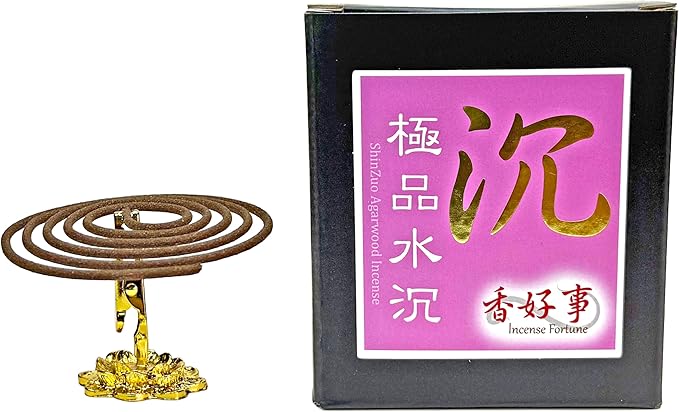 SZ ShinZuo Agarwood Incense Coils (3-3.5hrs, 48pcs) - Taiwan Incense Style- Basic Agarwood Level, for Religious Practices, Meditation, Yoga, Prayer. Daily Use (1)