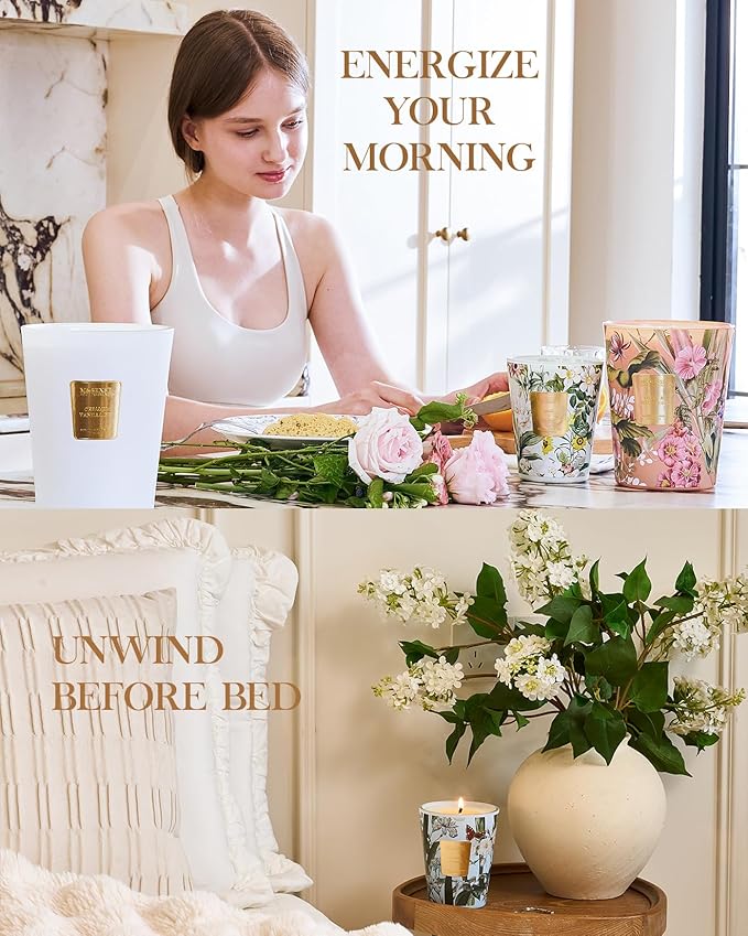 M&SENSE Tropical Spice Peach Scented Candle Home Decor, Natural Soy Wax,4.1oz 60 Hours Long Lasting Slow Burning, Aromatherapy Candle for Stress Relief