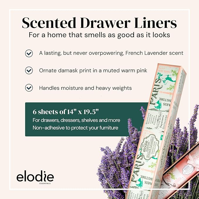 Scented Drawer and Shelf Liners - Vintage Charm - Six (6) Large 14 x 19.6 Inch Sheets - Non-Adhesive Paper Sheets for Closet Shelves and Dresser Drawers - (Vintage Paris)