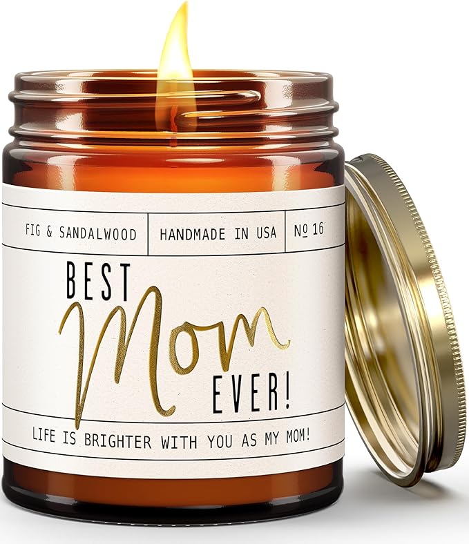 Mothers Day Gifts for Mom, Mom Gifts From Daughter or Son - 'Best Mom Ever' Soy Candle, w/Fig & Sandalwood I Mom Birthday Gifts from Son Ideas I 50Hr Burn, USA Made