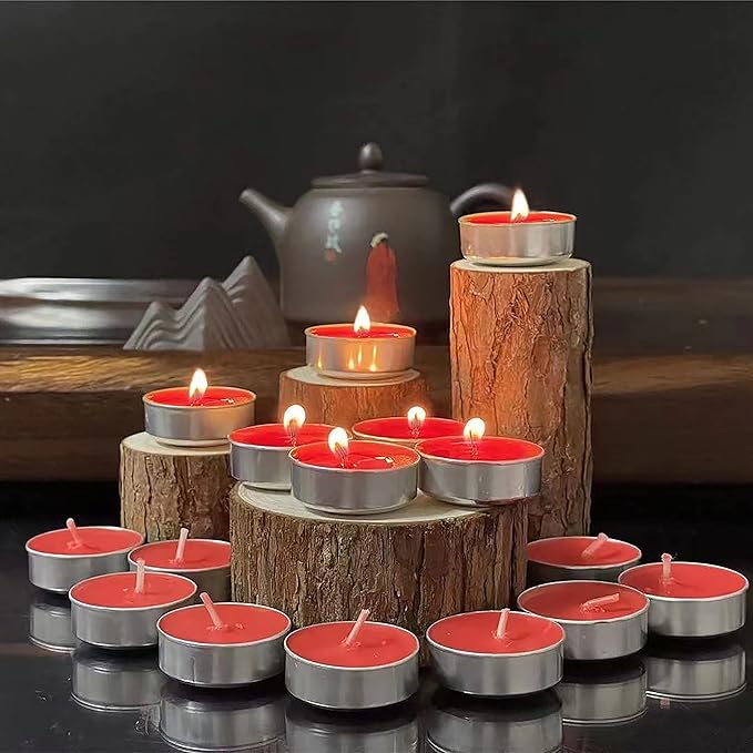 10 Pack Tea Candles Wedding Party and Home Decoration Votive Parties Tealight Small Wishing Bulk with 1.5-2 Hours Extended Burn Time Mini for Birthday Emergency Family (Red)