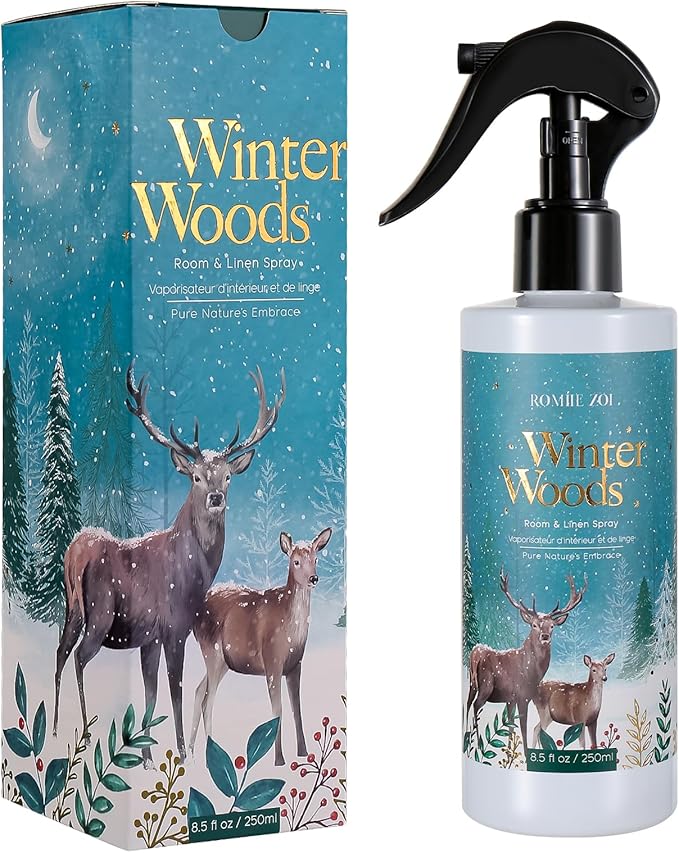 Christmas Linen & Room Air Freshener Spray Room Mist- Winter Woods Forest Green - Infused with Winter Woods Aroma- 250ml / 8.5 FL OZ.
