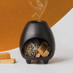Palo Santo Holder Burner, Handcrafted Ceramic Incense Holder Burner and Ash Catcher for Palo Santo Sticks or sage Bundles, Smudge Bowl, Meditation Home Decor (Black)